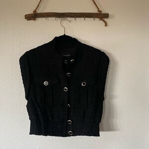 Black tweed cropped vest top
